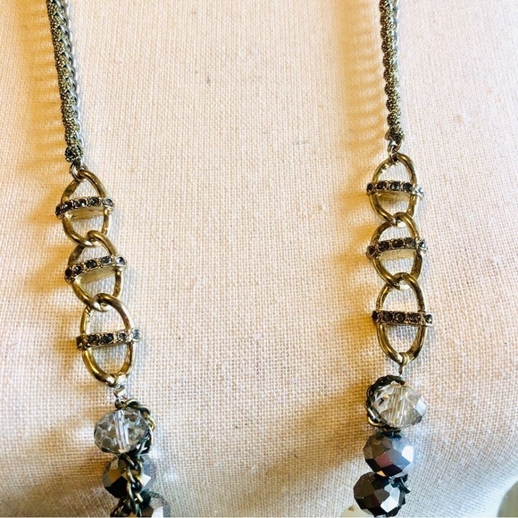 Statement Necklace Mixed Bead Links and Chain Silvertone and Ivory White - Picture 5 of 15